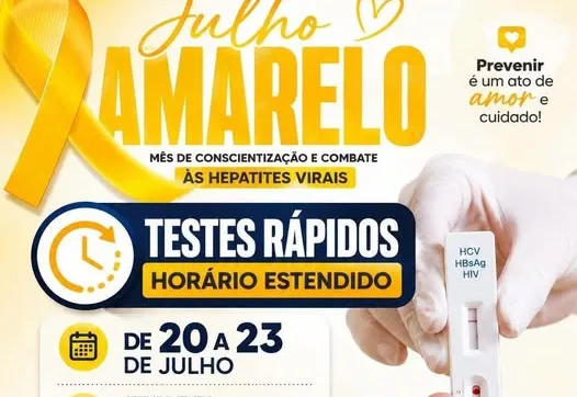 Julho Amarelo: Horário Estendido para Testes Rápidos julho-amarelo:-horario-estendido-para-testes-rapidos